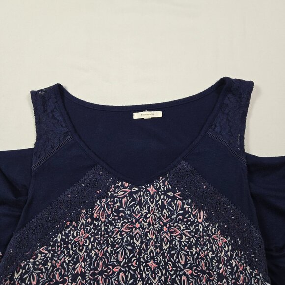 Maurices Navy Pink Floral Print Mixed Fabric Tank Top Lace Detail‎ Size M Boho - Picture 11 of 12